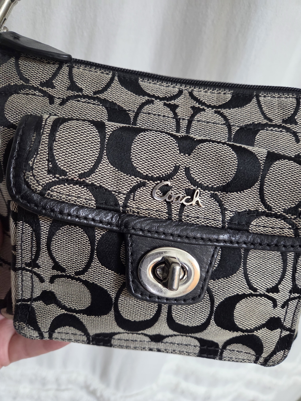 Vintage Coach Black and Tan Penelope Canvas Crossbody Bag 9x7